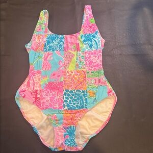 Lilly Pulitzer Pink and Blue patchwork Swimsuit-women’s Size 12